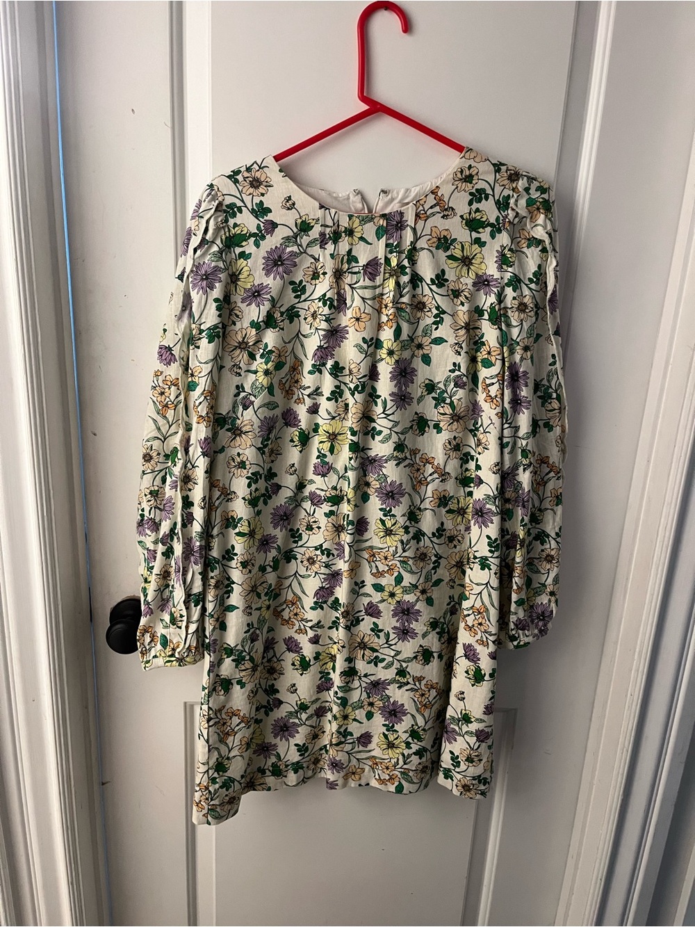LOFT Cream Floral Tunic with Purple & Green Blossoms